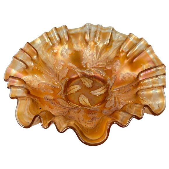 Vintage Fenton Marigold Thistle Carnival Glass Ruffled Edge Bowl Iridescent - Picture 6 of 7